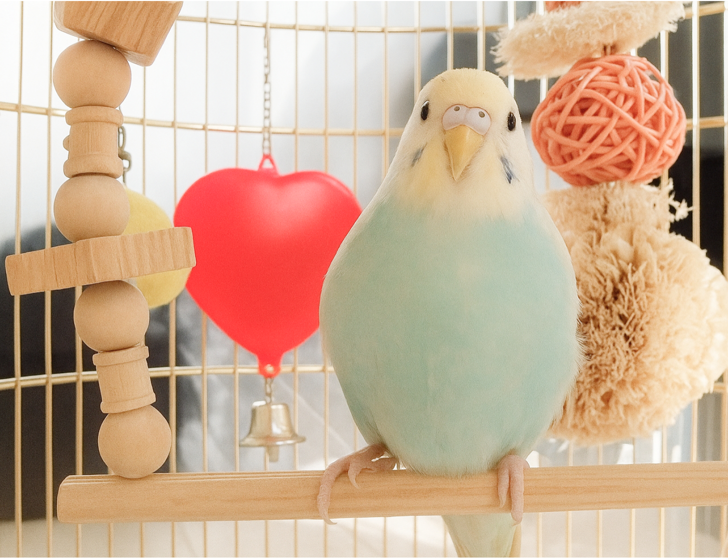 止まり木にとまるインコ